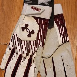 Brand New Under Armour UA Clean Up Baseball Batting Gloves Maroon White Men Size Large