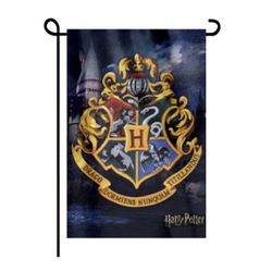 HARRY POTTER HOGWARTS BACKGROUND FOUR HOUSE LOGO GARDEN FLAG 12x18