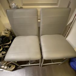 40" H Upholstered Faux Gray Leather Dining Kitchen Bar Chair Steel Legs Set of 2