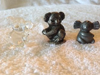 One glass and 2 pewter kuala bears- selling all 3 together