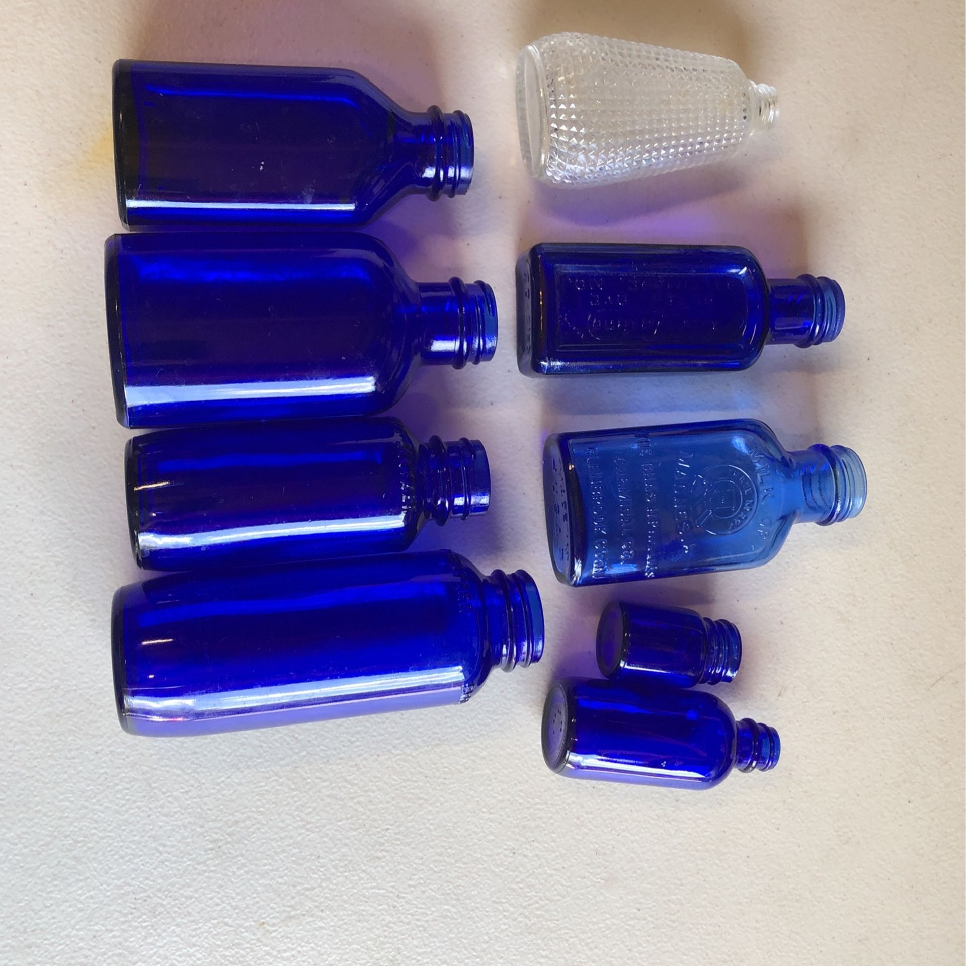 Antique Blue Glass Bottle Collection (9)