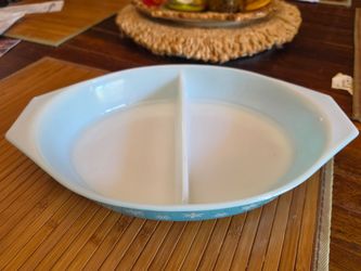 vintage Pyrex Turquoise Snowflake Divided Casserole Dish