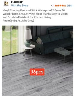 Vinyl Flooring Peel and Stick Waterproof,2.0mm 36 Wood Planks 54Sq.Ft Vinyl Floor Planks, Easy to Clean and Scratch-Resistant for Kitchen Living Room(