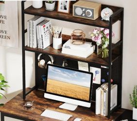 Tangkula Desktop Bookshelf Multipurpose 2-Tier Desk Hutch with Pegboard