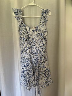 White & Blue Floral Ruffle Mini Dress