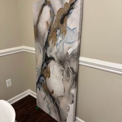 Modern Abstract Wall Art – Gold, Gray, Blue & White