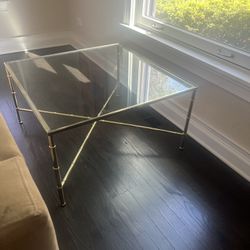 French Modernist Brass Glass Coffee Table