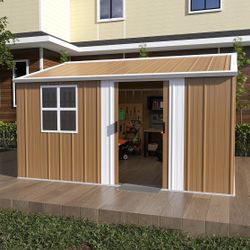 In box 10x12 Outdoor Storage Shed, Heavy-Duty Metal Steel Shed with Windows, Lockable Door & Ventilation, Weatherproof Garden Shed for Backyard, Lawn,