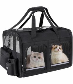 Cat Carrier for 2 Cats, Foldable Double Cat and Dog Carrier, Small to Medium Size, 2 Front Zippered Compartments,Two Pets Carrier for Outdoor Travel,M