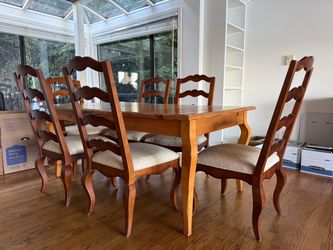 Wood Dining Table with 6 Ladder-Back Chairs