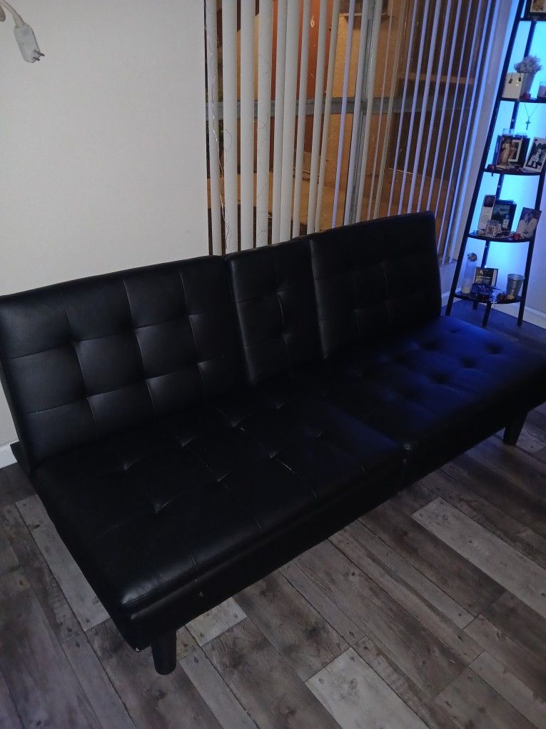 Leather Black Futon W/ Usb Charging Port.