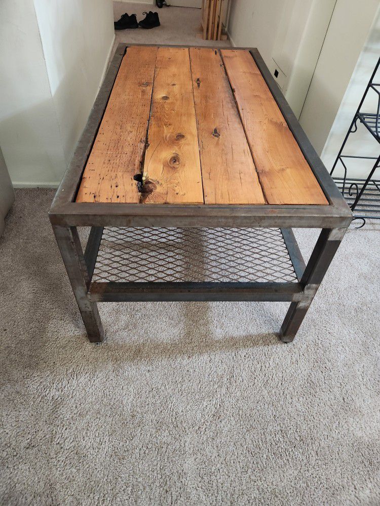 Solid Metal And Wood Large Coffee Table 