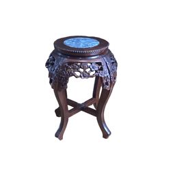 Antique Chinese Wood Side Table/Plant Stand W/Marble Insert