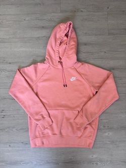 Nike Hoodie Womens Peach  Pink Small Swoosh Pullover Fleece Sweatshirt Kangaroo