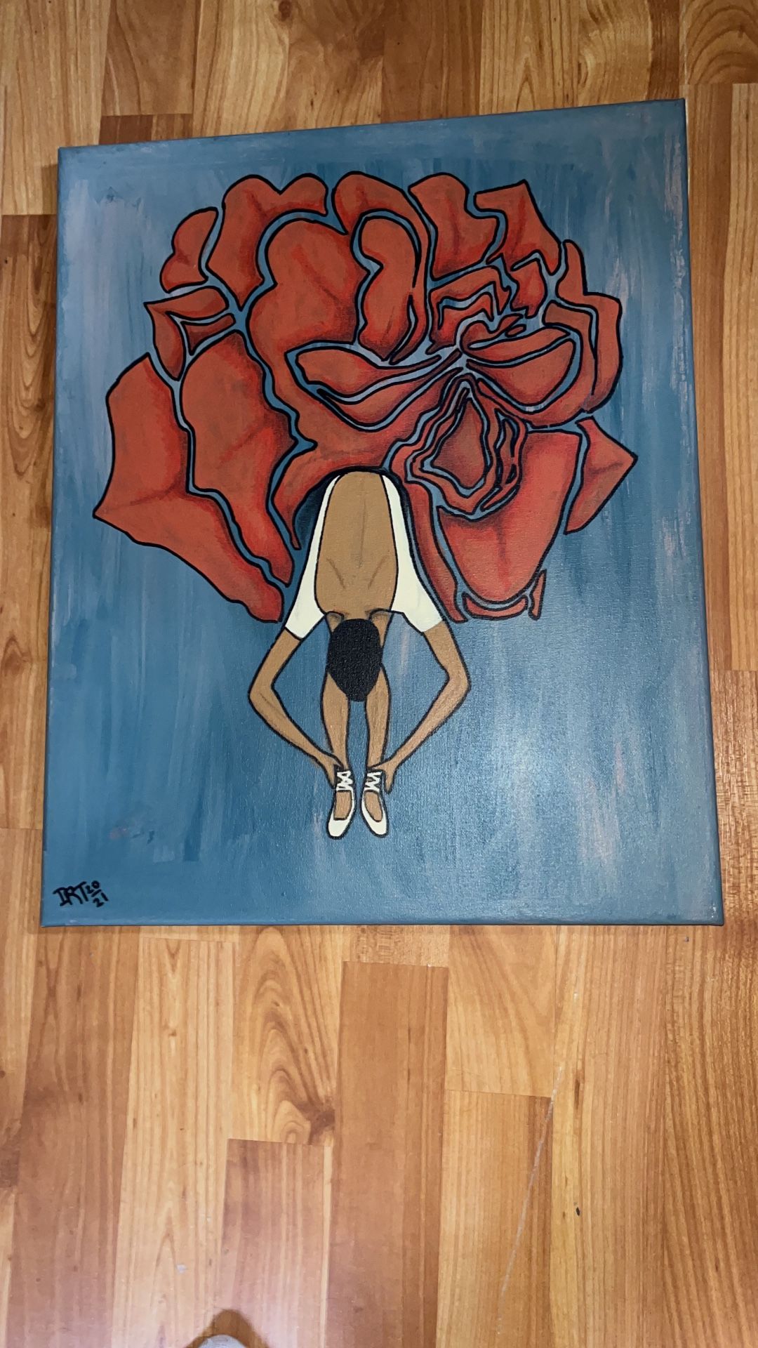ART: Black ballerina with rose tutu- painting