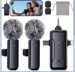 Wireless Mini Lavalier Microphone for iPhone - 3 in 1 Bluetooth Microphone with Noise Reduction, Plug & Play Lapel Mic for iPad Android, 360°Clip Mic 