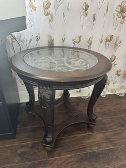 Solid Wood Glass Top Side Table
