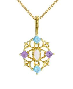 Natural Opal Amethyst Blue Topaz Silver Necklace