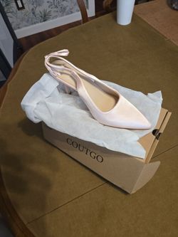 Coutgo Women's Slingback Kitten Heels with Bow – Pink, Size 6 (New in Box)