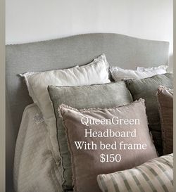 Green HeadBoard and Bed metal Frame