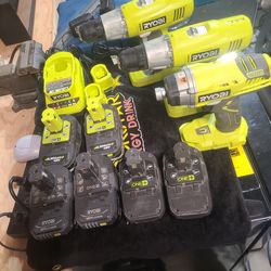 3 Ryobi drills,batteries & chargers