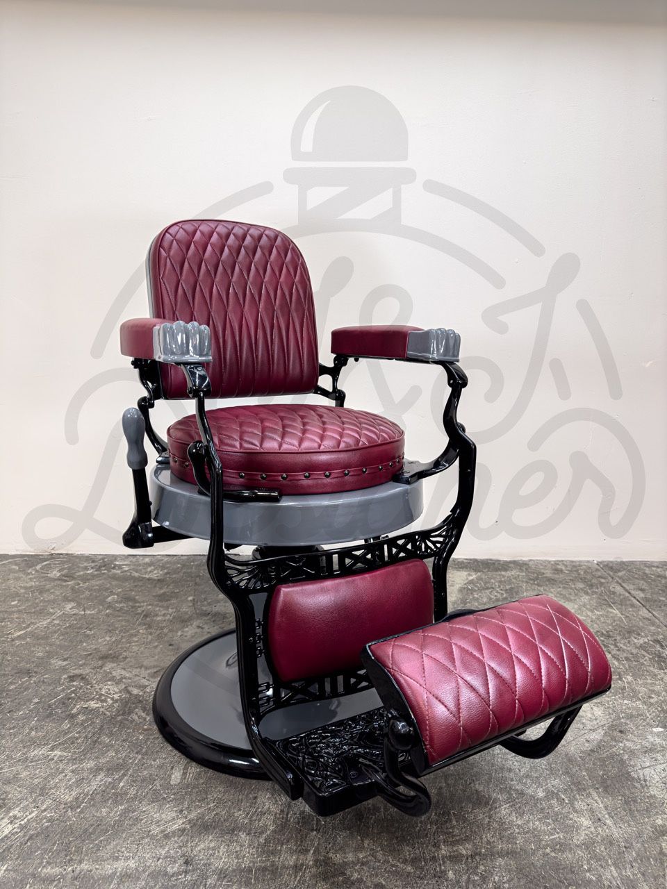 Custom Antique Koken Barber Chair Round Seat Nardo Gray Chair