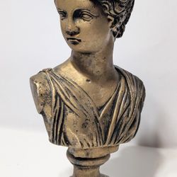 13" Gold Tone Classical Goddess Bust Sculpture Vintage Style Decor


