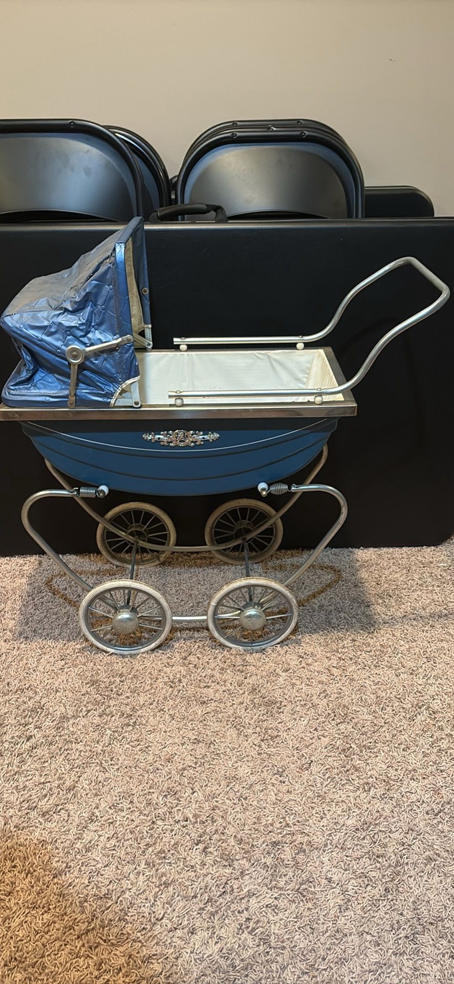 Vintage 1950s South Bend Metal Baby Stroller Carriage Light Blue 