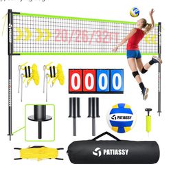 ☆ Portable Volleyball Net Set for Backyard, Beach & Outdoor - Regulation Size, Height-Adjustable Poles, PU Volleyball with Pump, Carrying Bag