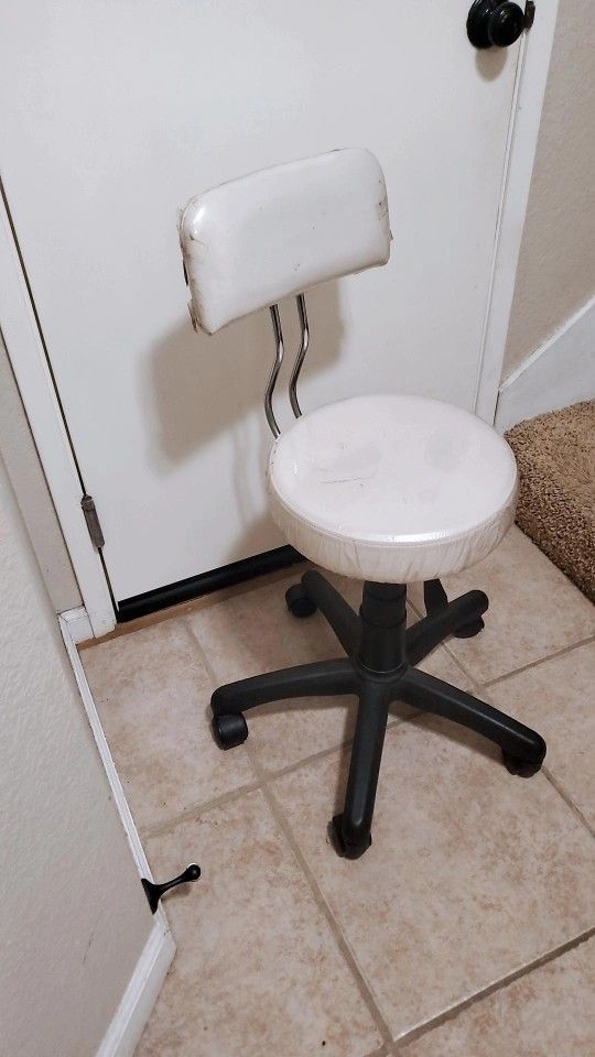 White Leather Round Stool