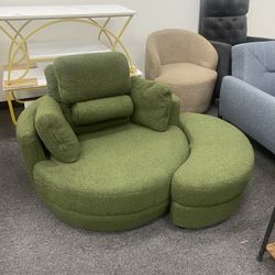 New Assembled Swivel Accent Chair with Ottoman, Swivel Barrel Chair - Cuddle Chairs Round Lounge Sofa Chair