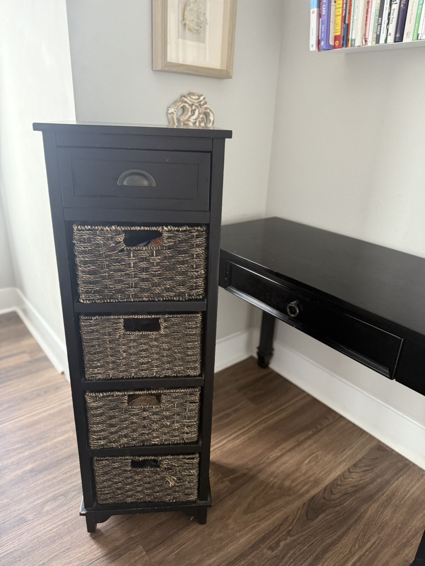 Tall wicker drawer tower