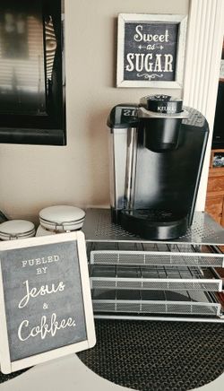 Keurig Coffee Maker Machine with 3-Tier Pod Drawer Storage & Decor Signs