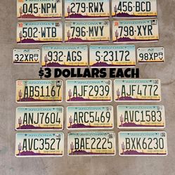 EXPIRED ARIZONA LICENSE PLATES, $3 EACH