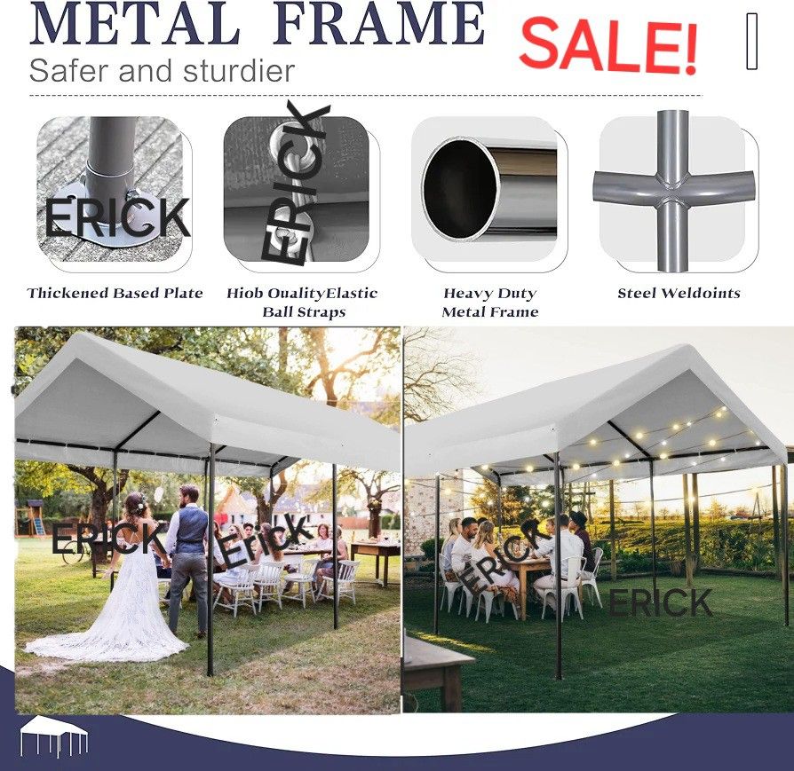 Carport, 10x20ft Heavy Duty Portable Garage, Car Port with Storage Shed, Car Canopy with All-Season Tarp for Car, Truck, Boat, Party, White