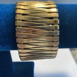 Vintage Kenneth Cole Wide Cuff Bangle , Gold Tone,woven Metal Bracelet 