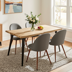 Homy Casa LANCELOT+HAVEN 5PC Dining Set 63" Walnut Table with 4 Haven Gray Fabric Dining Chairs Open Box