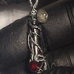 Green Tourmaline, Labradorite, Garnet Pendant 