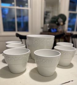 MOVIE NIGHT: Crate & Barrel 7 Pc White Ceramic Bowls Popcorn Bowls (Some New W/tags)