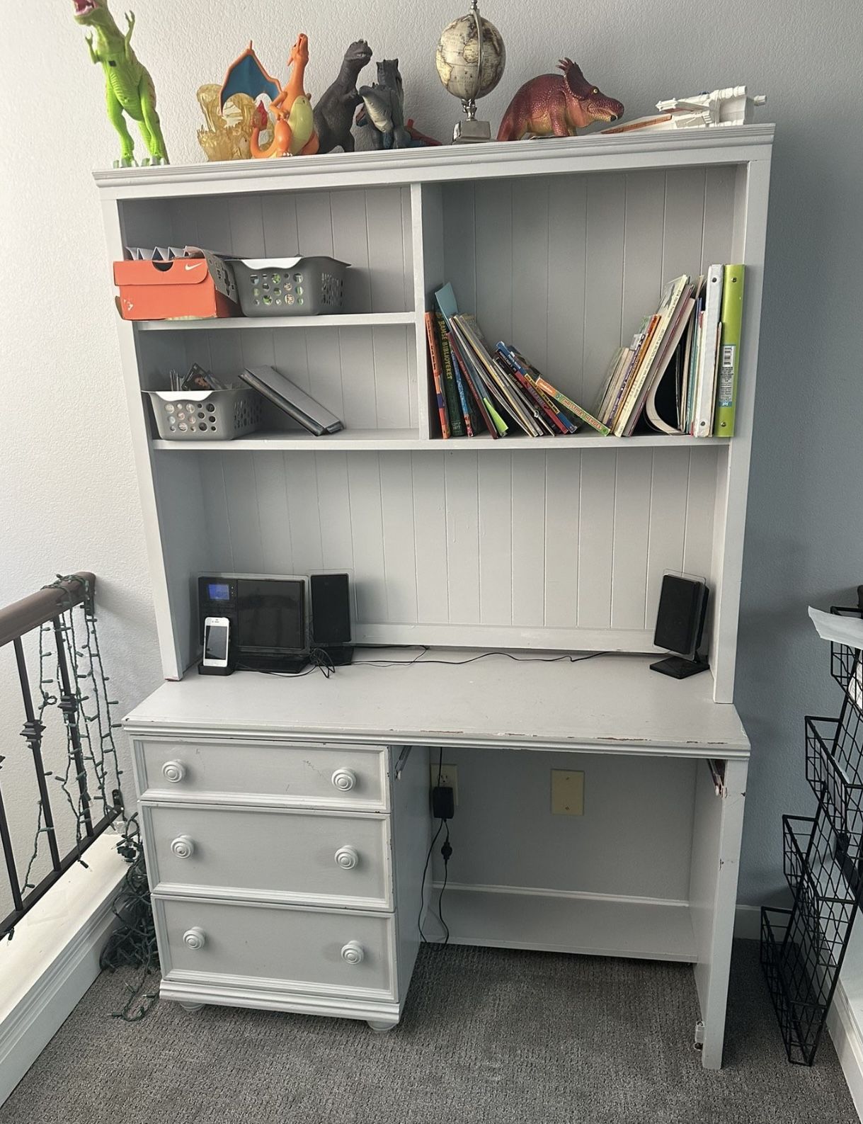 MODERN Hutch Desk Teenager ✨Kids, ✨Adult //Light Grey 🦠Boy Girl