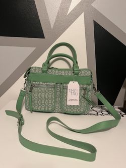 Time and Tru Women's Beckett Satchel Handbag, Green Jacquard