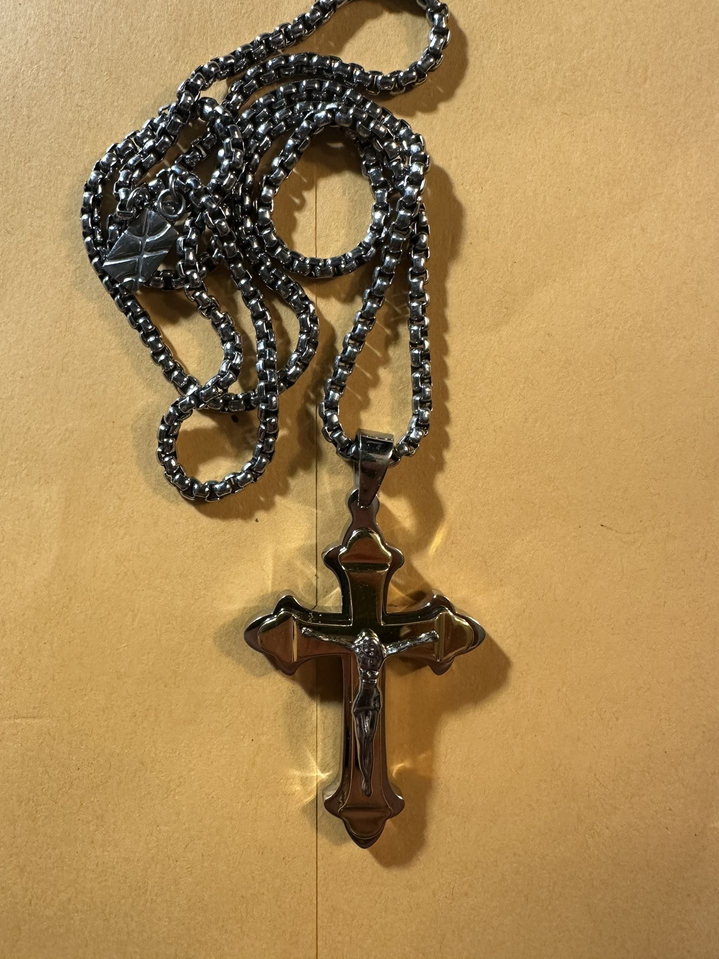 Two Tone Crucifix Necklace And Pendant- Stainless 