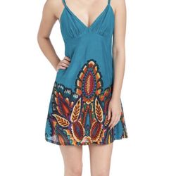  New - Women’s Teal Paisley Sill Blend Sleeveless Dress - L
