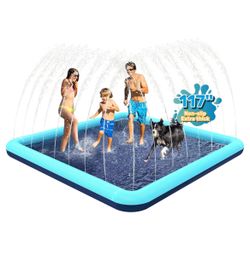 117" Splash Pad for Dogs, Non-Slip Sprinkler for Kids, Square Splash Pad for Kids Ages 4-8, Splash Pads for Toddlers 1-3, Dog Sprinkler Shallow Pool,
