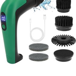 Electric Spin Scrubber, Cleaning Brush with 6 Replaceable Brush Heads, Cordless Shower Scrubber with LED Display, IPX7 Waterproof Handheld Power Spin 