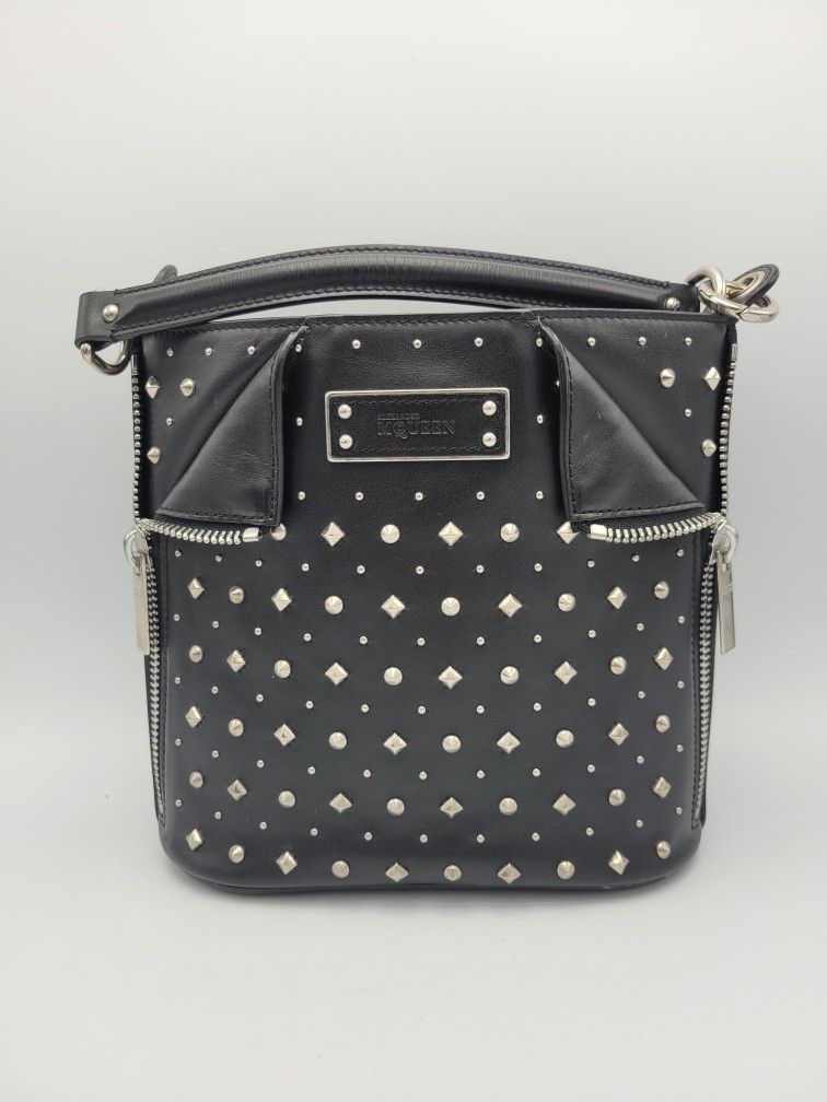 Alexander McQueen Legend Black and Silver Crossbody Bag with Studded Design