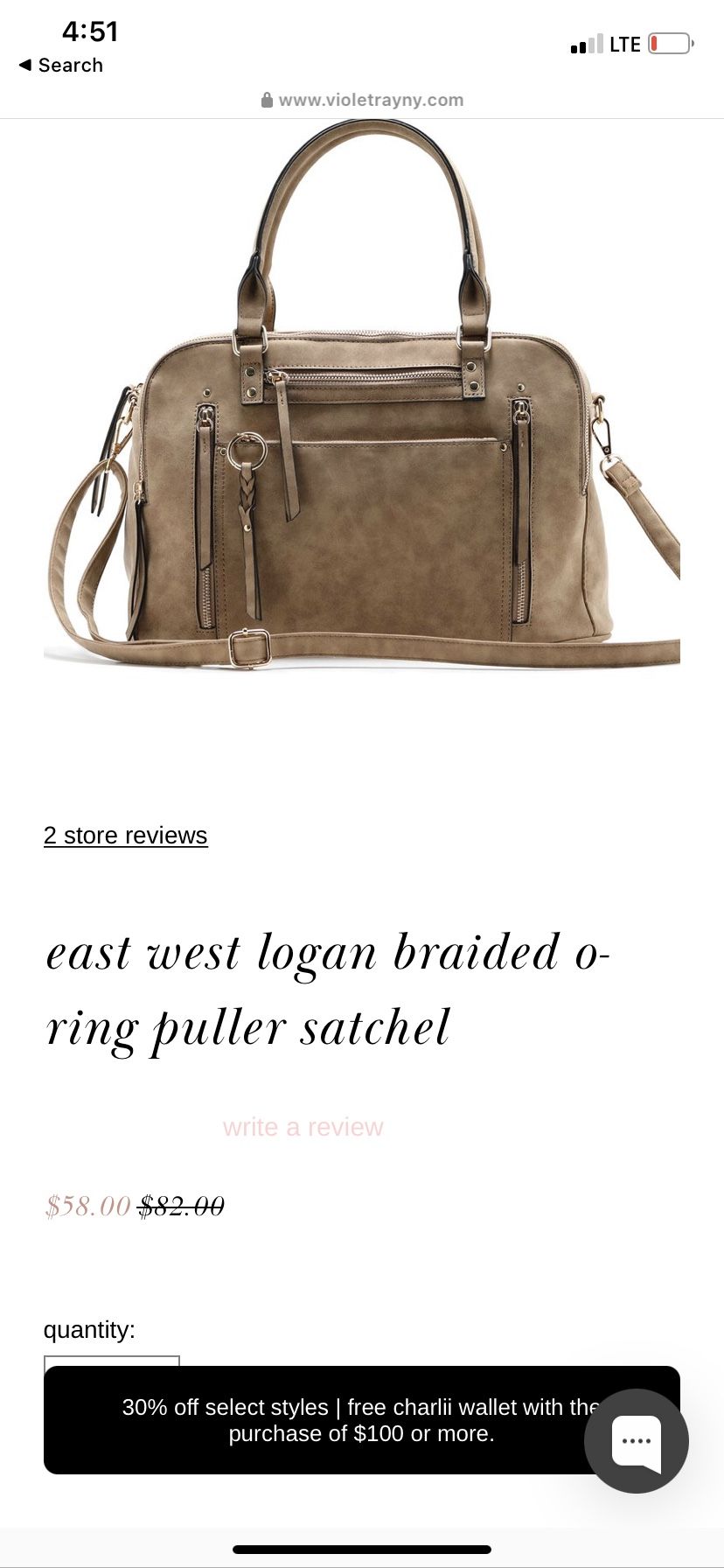 East West Logan Braided O Ring Puller Satchel, Purse From VR NYC Target Collection