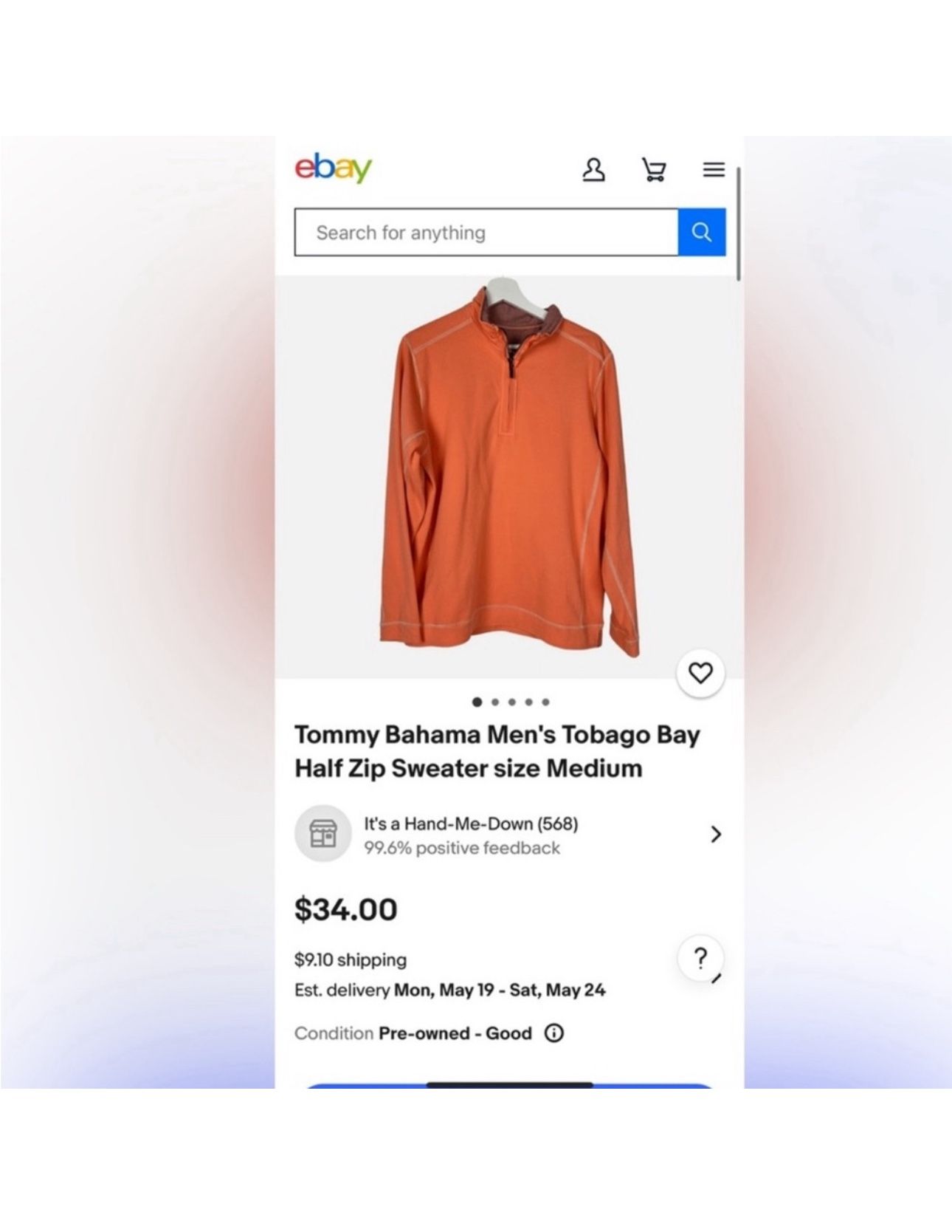 Tommy Bahama Vibrant Orange Half-Zip Pullover