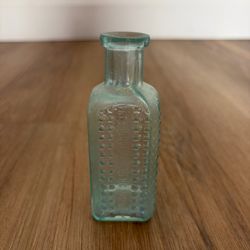 Vintage Aqua Glass Bottle with Embossed Pattern iridescent bud vase