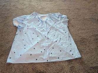 Light Blue Heart Print Short Sleeve Blouse